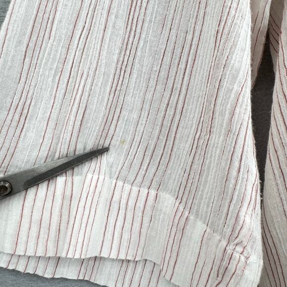 Vince Variegated Stripe Crinkle Breathable Cotton Tassel V-neck Wide Sleeve Top - Picture 10 of 13